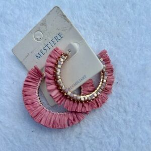 Bohemian Earrings Raffia Beaded Dusty Rose Hoop NWT